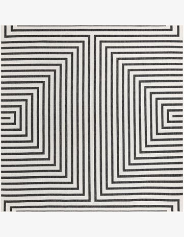 White and Black Easy-Clean Modern Indoor / Outdoor Square Rug