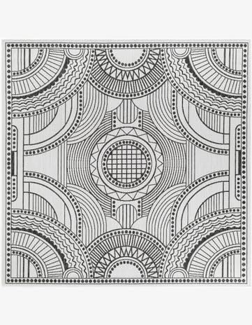 White and Black Easy-Clean Traditional Indoor / Outdoor Square Rug