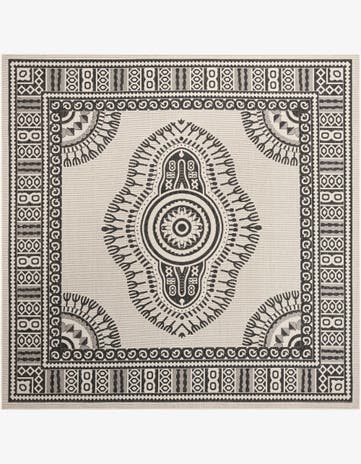 White and Black Easy-Clean Traditional Indoor / Outdoor Square Rug