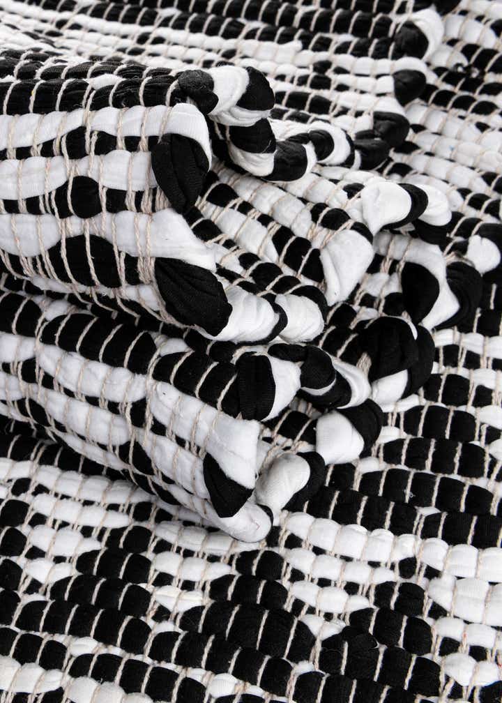 White Black 1' 2 x 10' Hand Woven Chindi Jute Table Runner Rug