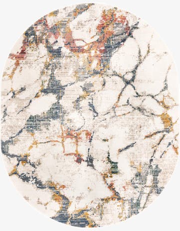 White Navy Gemstone Oval Rug