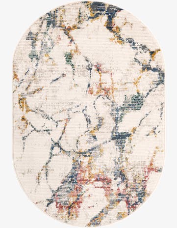 White Navy Gemstone Oval Rug