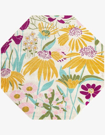 White Bloom Octagon Rug