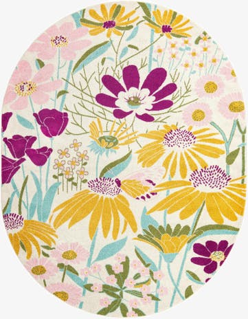 White Bloom Oval Rug