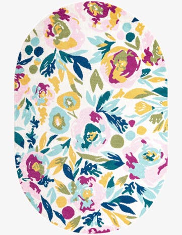 White Bloom Oval Rug