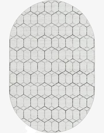 White Lattice Trellis Oval Rug