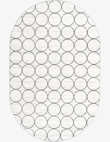 White Lattice Trellis Oval Rug