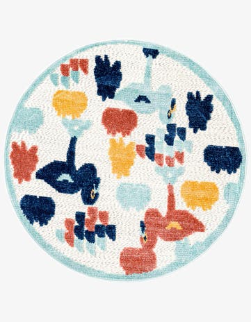 White Easy-Clean Belize Indoor / Outdoor Round Rug