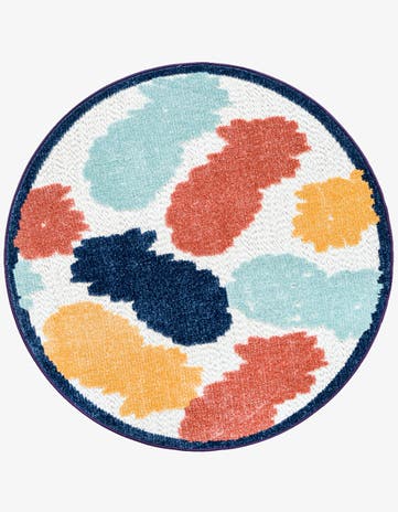 White Easy-Clean Belize Indoor / Outdoor Round Rug