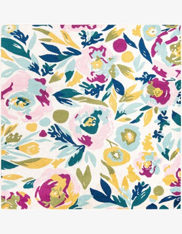 White Bloom Square Rug