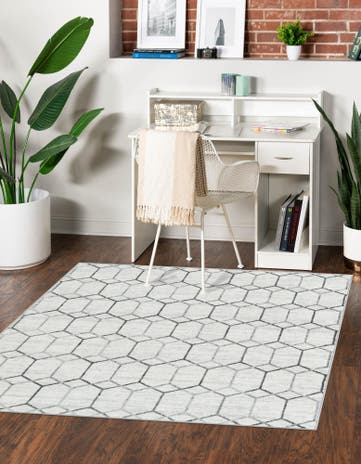 White Lattice Trellis Square Rug