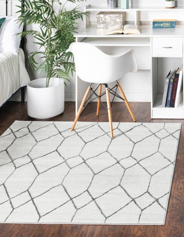 White Lattice Trellis Square Rug