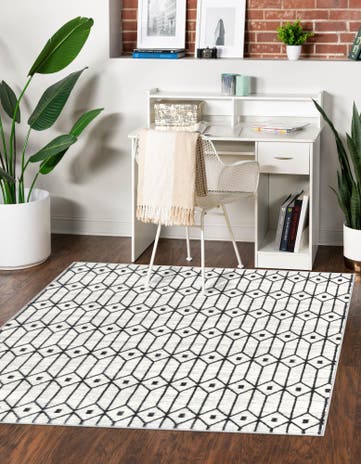 White Lattice Trellis Square Rug