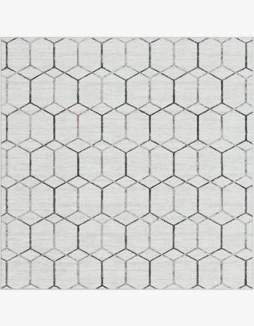 White Lattice Trellis Square Rug