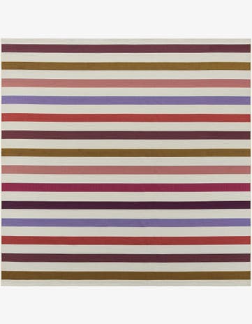 White Easy-Clean Striped Indoor / Outdoor Square Rug