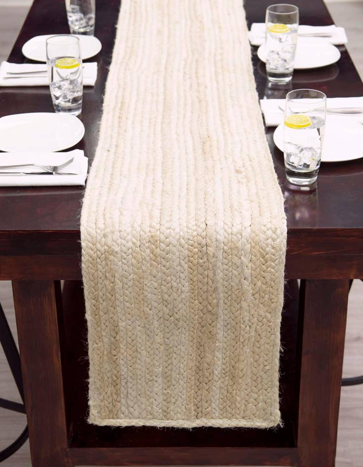 Detail image of 1' 2 x 5' 1  Hand Braided Jute Table Runner Rug