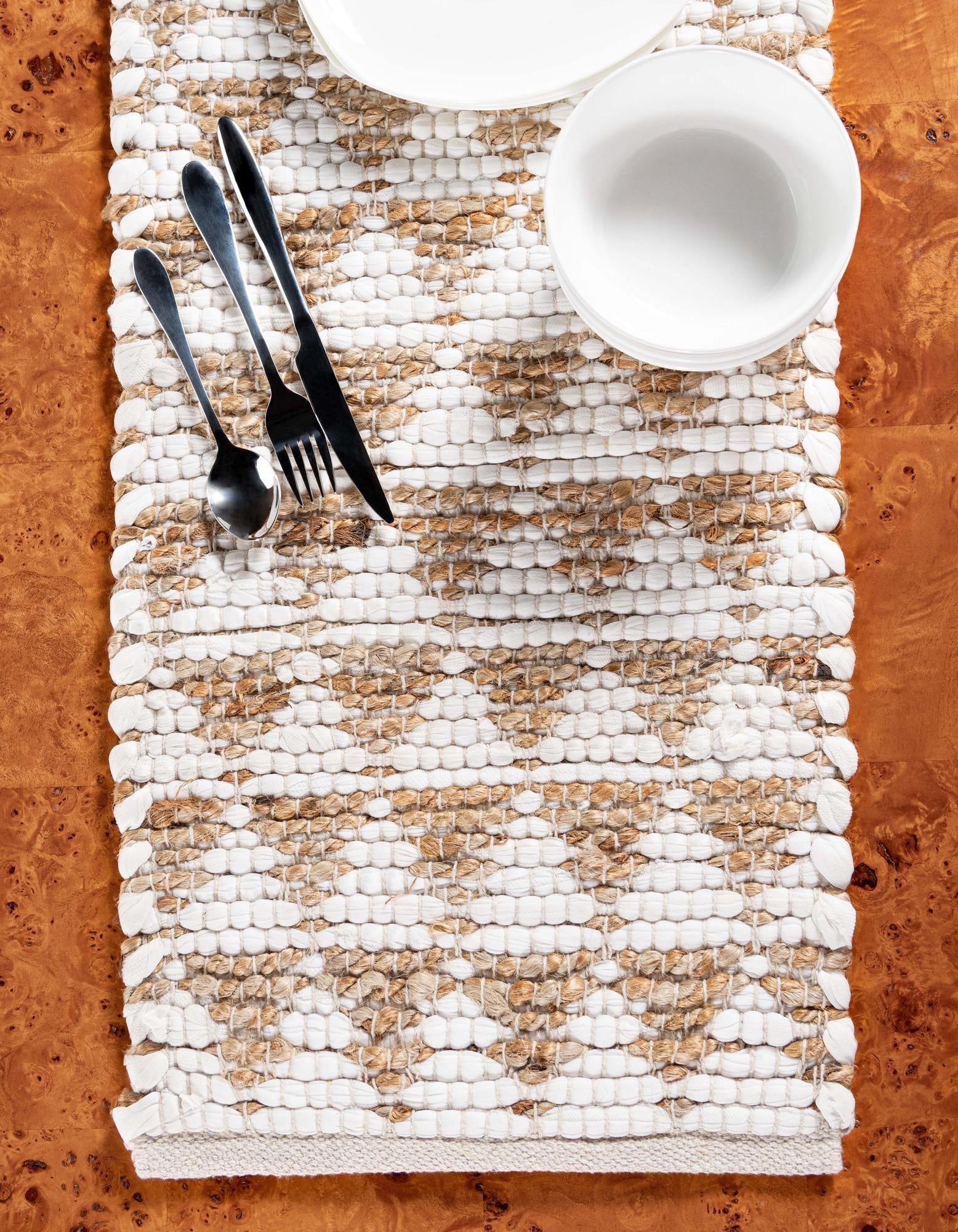 1' 2 x 6' 1 Hand Woven Chindi Jute Table Runner Rug