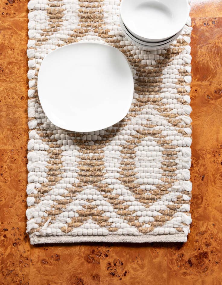 Detail image of 1' 2 x 10'  Hand Woven Chindi Jute Table Runner Rug