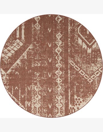 7' 10 x 7' 10 Wildman · Tribal geometric Outdoor Rug, rust and ivory