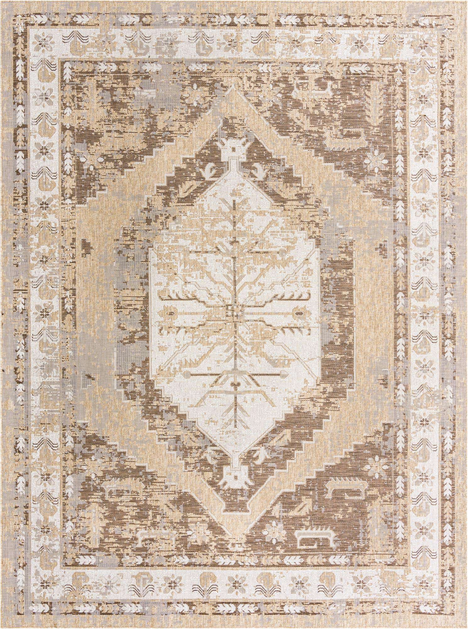 10' x 13' Wylie · Medallion Outdoor Rug, natural and brown