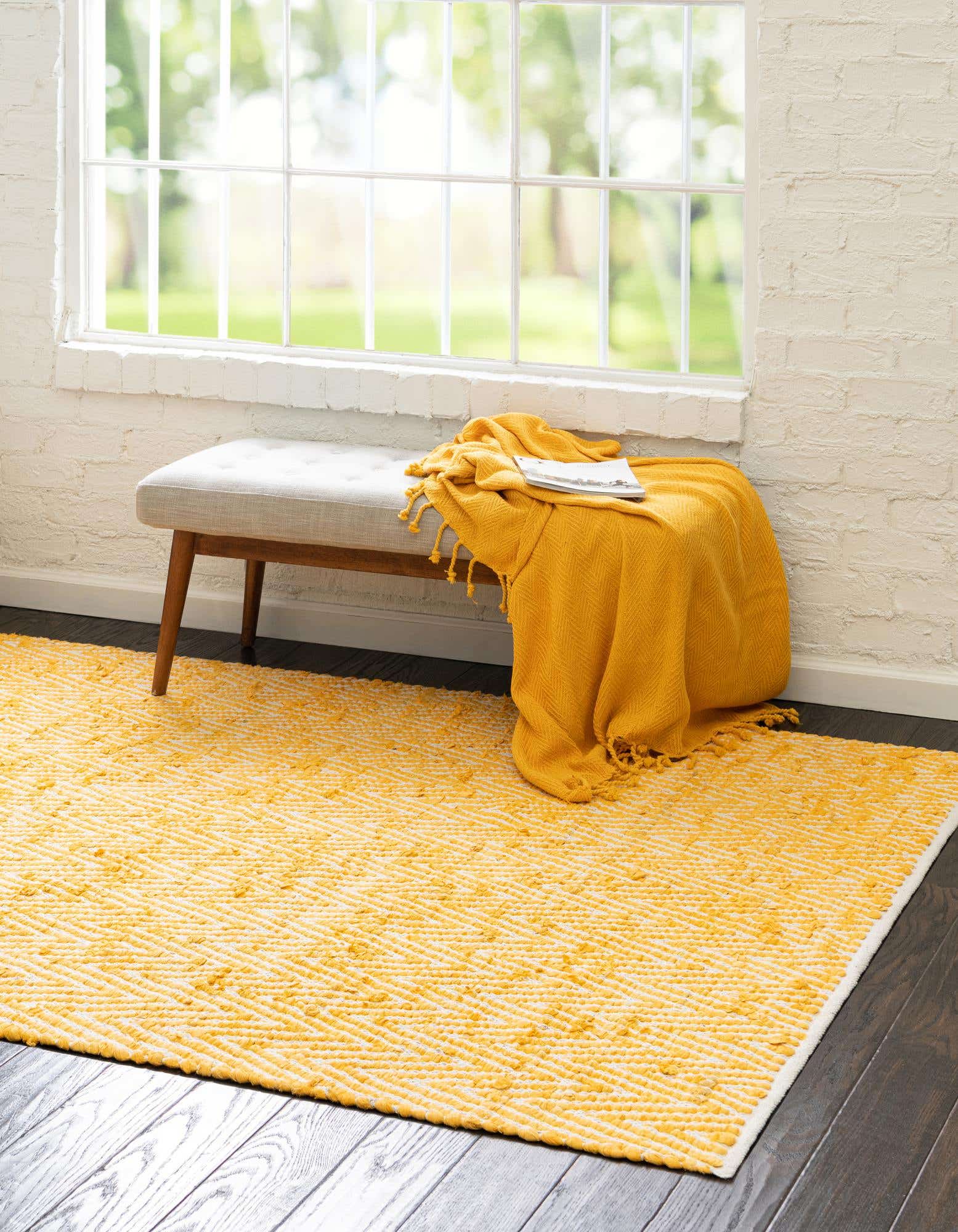 Yellow 275cm x 365cm Hand Woven Chindi Chevron Rug iRugs CH