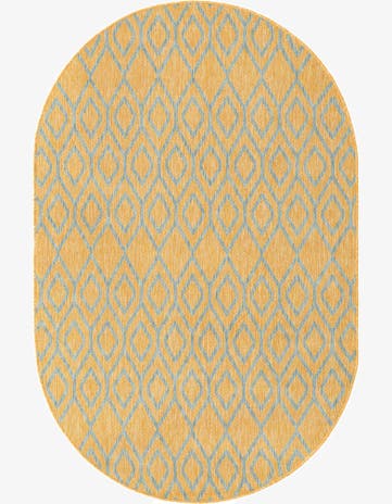 Yellow and Aqua Easy-Clean Jill Zarin Turks and Caicos Indoor / Outdoor Oval Rug