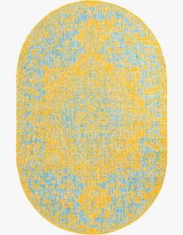 Yellow and Aqua Easy-Clean Jill Zarin Dubai Indoor / Outdoor Oval Rug