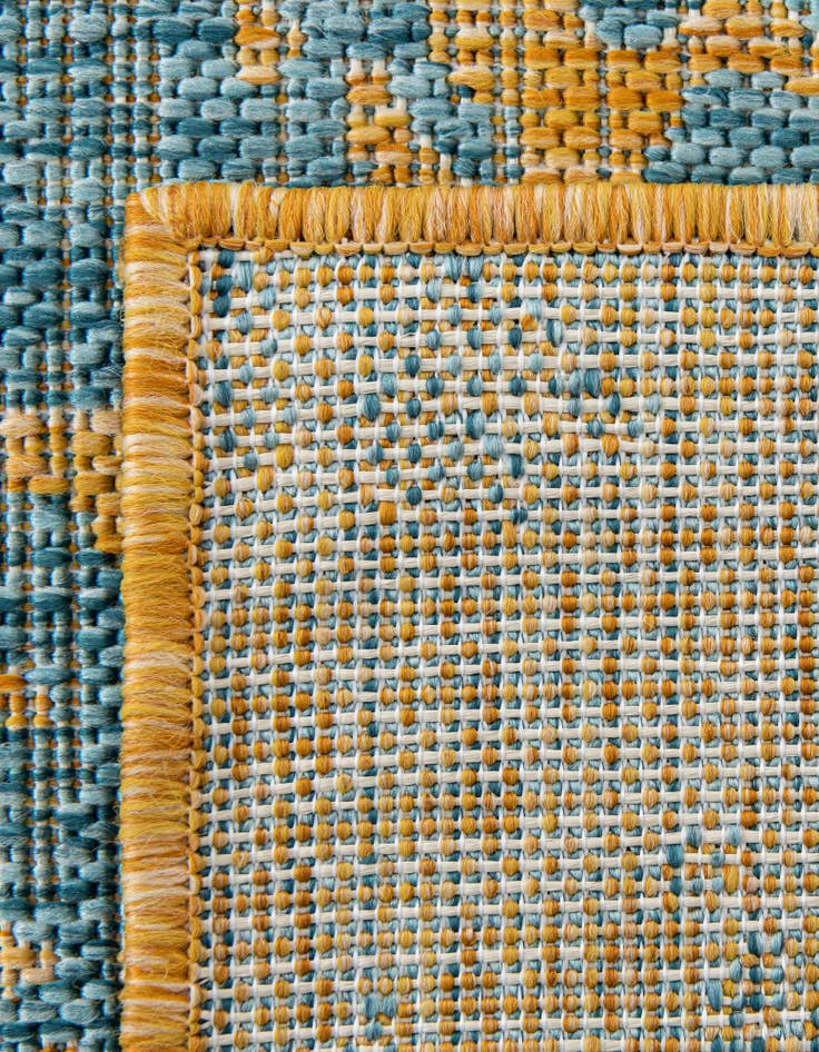 Detail image of Custom Yellow and Aqua Easy-Clean Jill Zarin Indoor / Outdoor Rug
