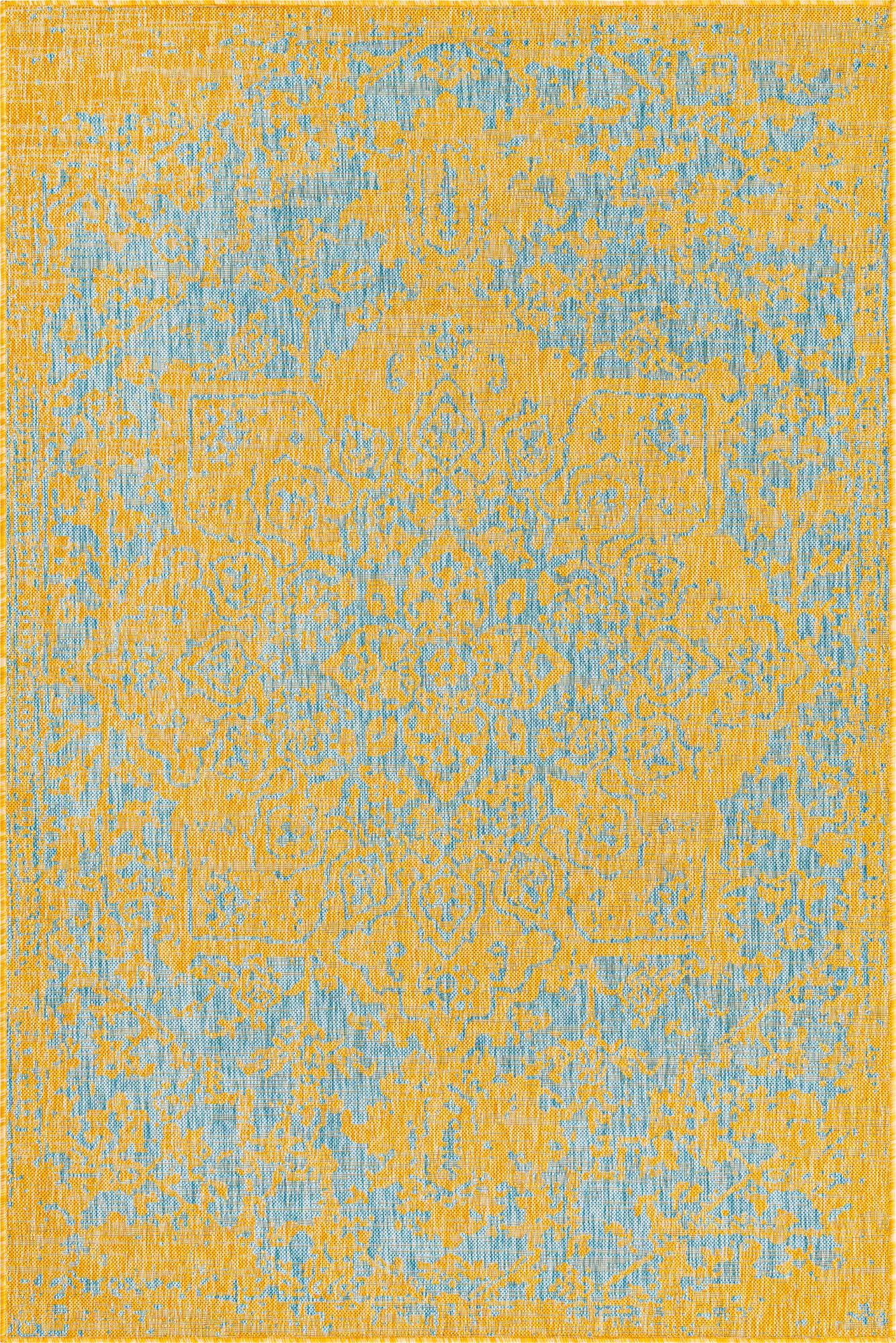Custom Yellow and Aqua Easy-Clean Jill Zarin Indoor / Outdoor Rug