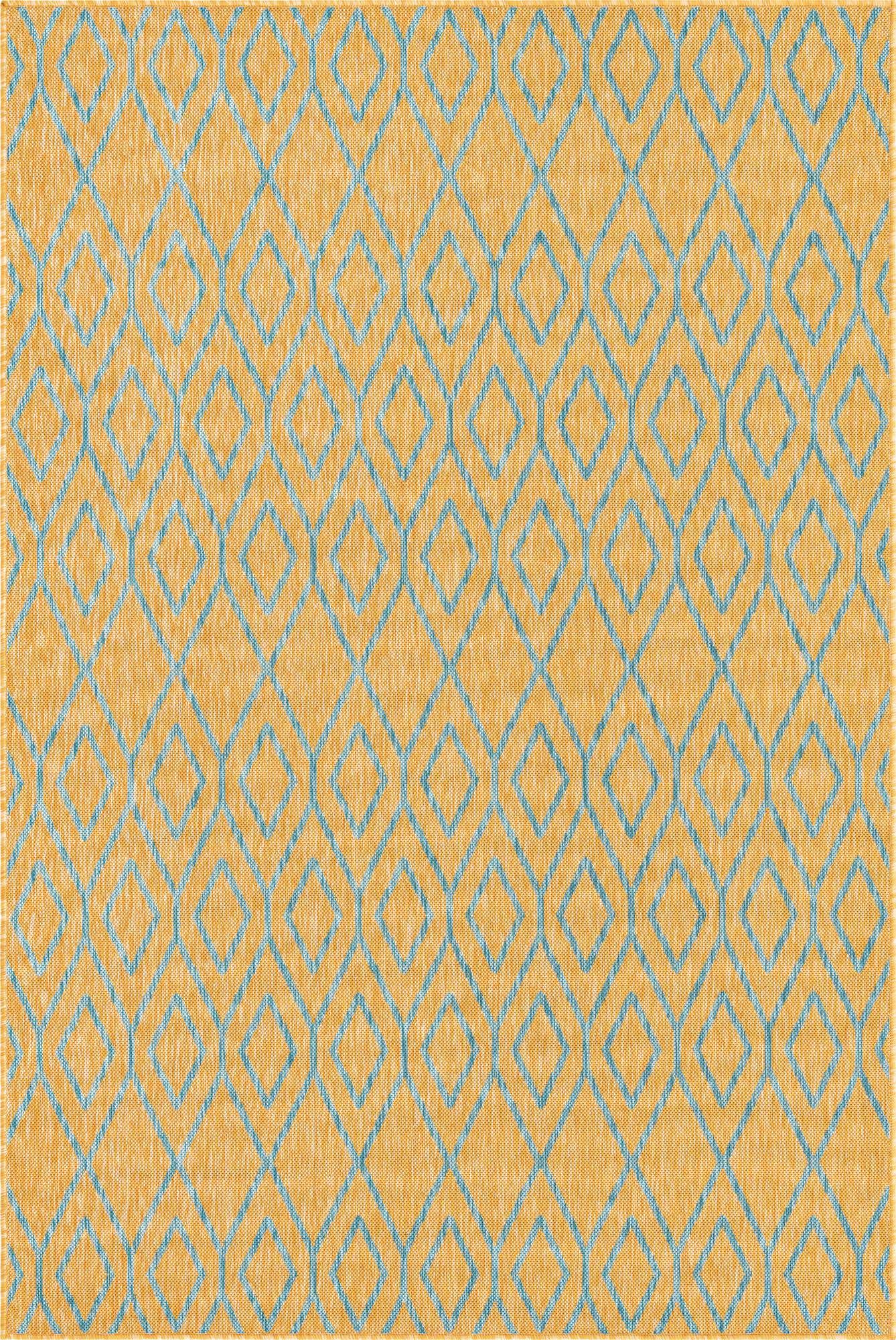Custom Yellow and Aqua Easy-Clean Jill Zarin Indoor / Outdoor Rug
