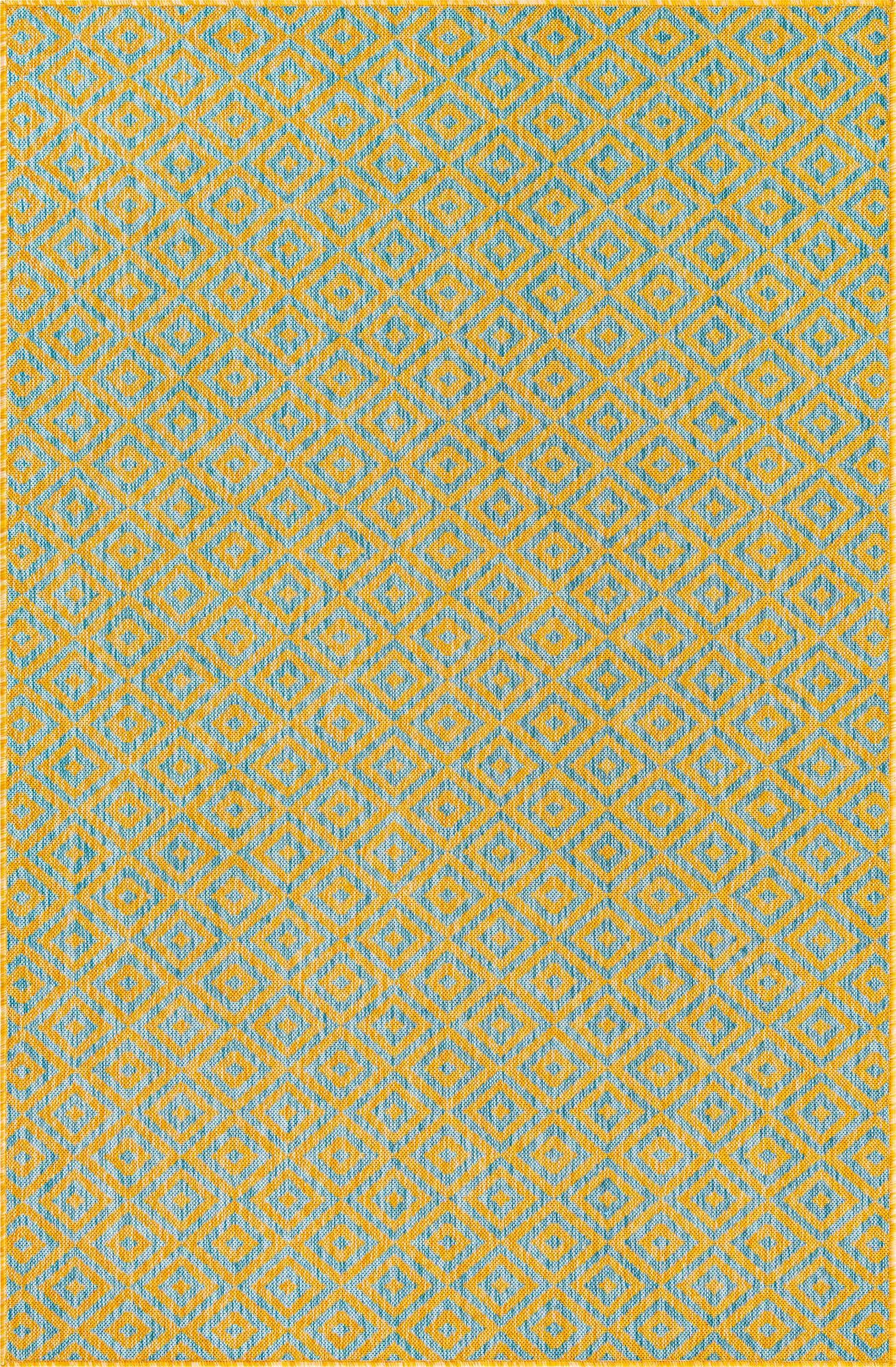 Custom Yellow and Aqua Easy-Clean Jill Zarin Indoor / Outdoor Rug