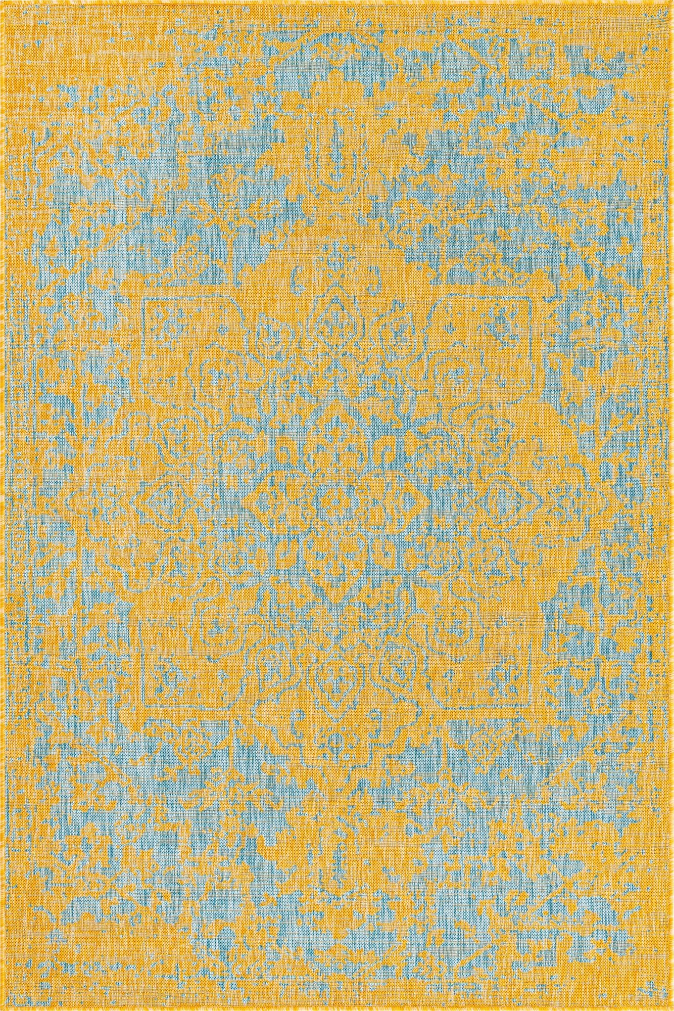 Custom Yellow and Aqua  Washable Jill Zarin Indoor / Outdoor Rug