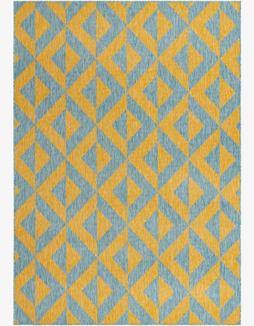 Yellow and Aqua Easy-Clean Jill Zarin Napa Indoor / Outdoor Rug
