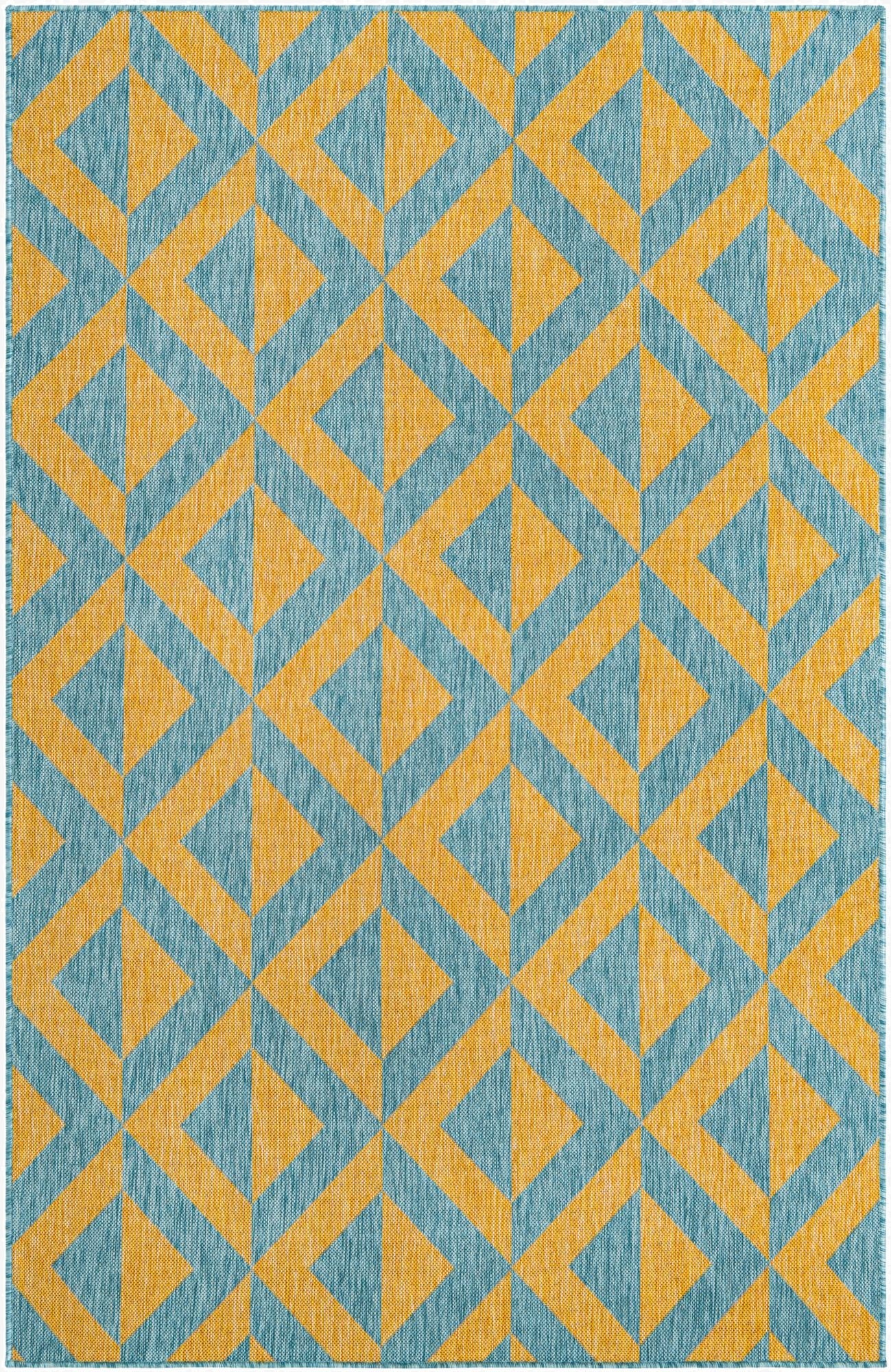 Custom Yellow and Aqua  Washable Jill Zarin Indoor / Outdoor Rug