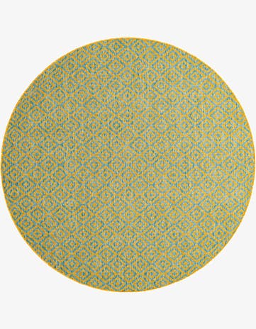 Yellow and Aqua Easy-Clean Jill Zarin Costa Rica Indoor / Outdoor Round Rug