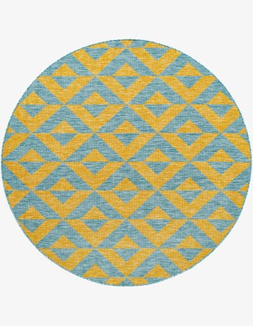 Yellow and Aqua Easy-Clean Jill Zarin Napa Indoor / Outdoor Round Rug