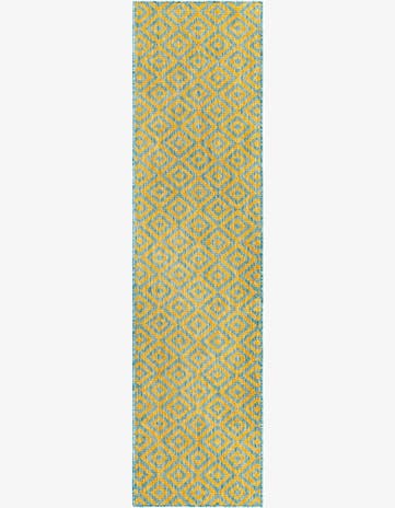 Yellow and Aqua Easy-Clean Jill Zarin Costa Rica Indoor / Outdoor Runner Rug