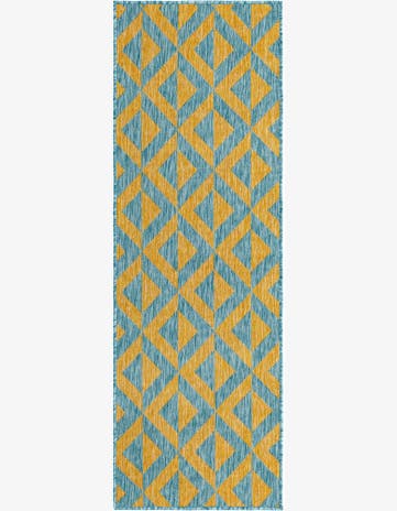 Yellow and Aqua Easy-Clean Jill Zarin Napa Indoor / Outdoor Runner Rug