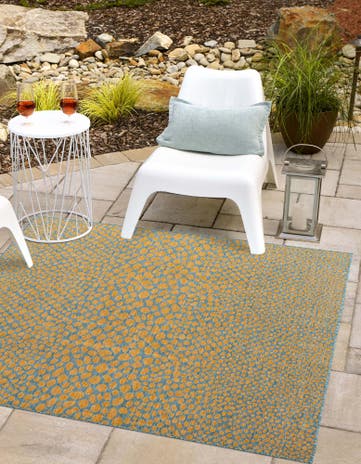Yellow and Aqua Easy-Clean Jill Zarin Cape Town Indoor / Outdoor Square Rug