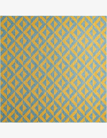Yellow and Aqua Easy-Clean Jill Zarin Napa Indoor / Outdoor Square Rug