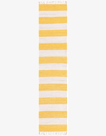 Yellow and Ivory Hand Woven Chindi Rag Runner Rug