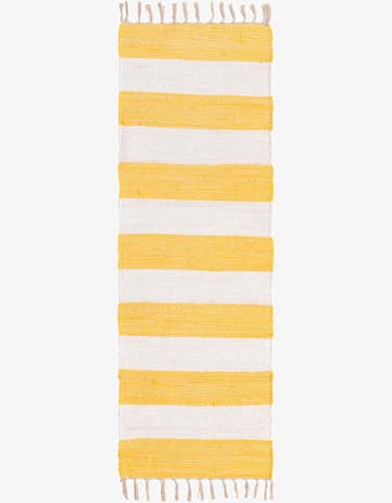Yellow and Ivory Hand Woven Chindi Rag Runner Rug
