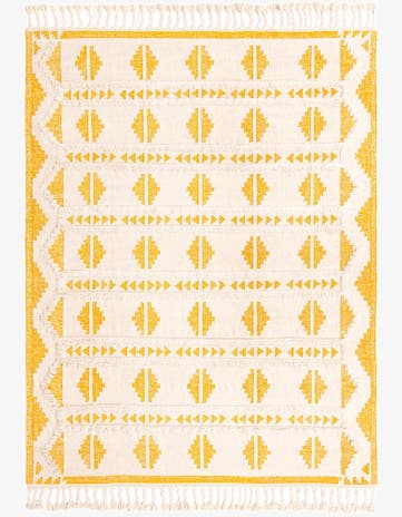 Yellow and White Hand Woven Arizona Wool Rug