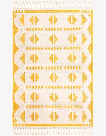Yellow and White Hand Woven Arizona Wool Rug