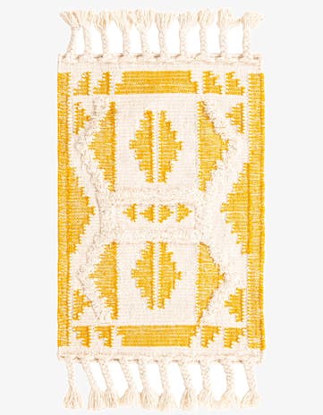 Yellow and White Hand Woven Arizona Wool Rug