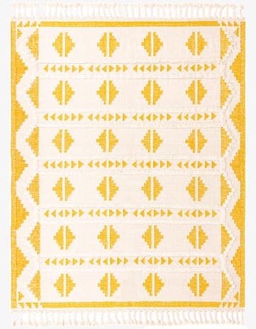 Yellow and White Hand Woven Arizona Wool Rug