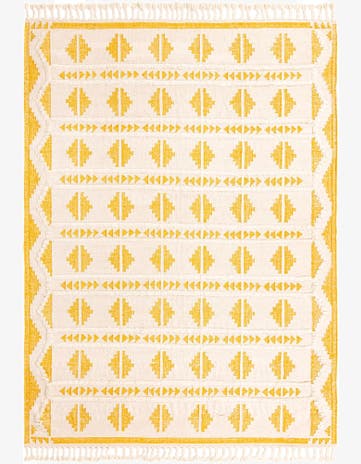 Yellow and White Hand Woven Arizona Wool Rug
