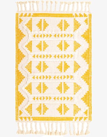 Yellow and White Hand Woven Arizona Wool Rug