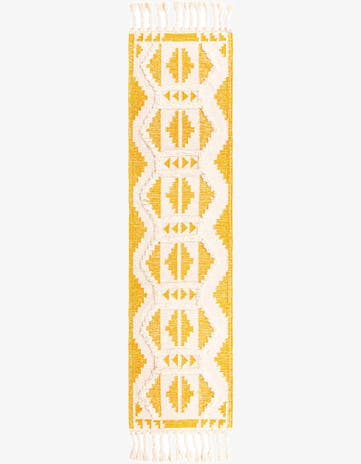 Yellow and White Hand Woven Arizona Wool Runner Rug