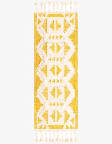 Yellow and White Hand Woven Arizona Wool Runner Rug